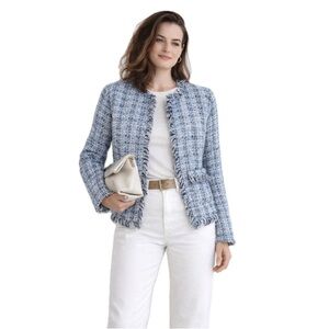 SIX / FIFTY , Blue & White Tweed Blazer Jacket, Size L